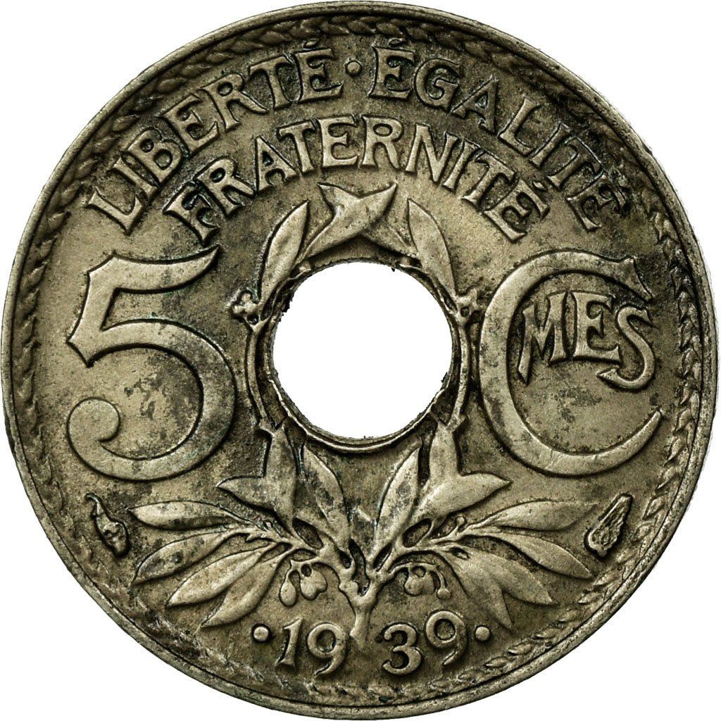 French 5 Centimes Coin | KM875a | France | 1938 - 1939