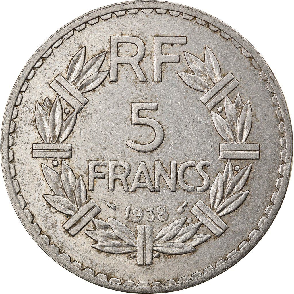 French 5 Francs Coin | KM888 | France | 1933 - 1939