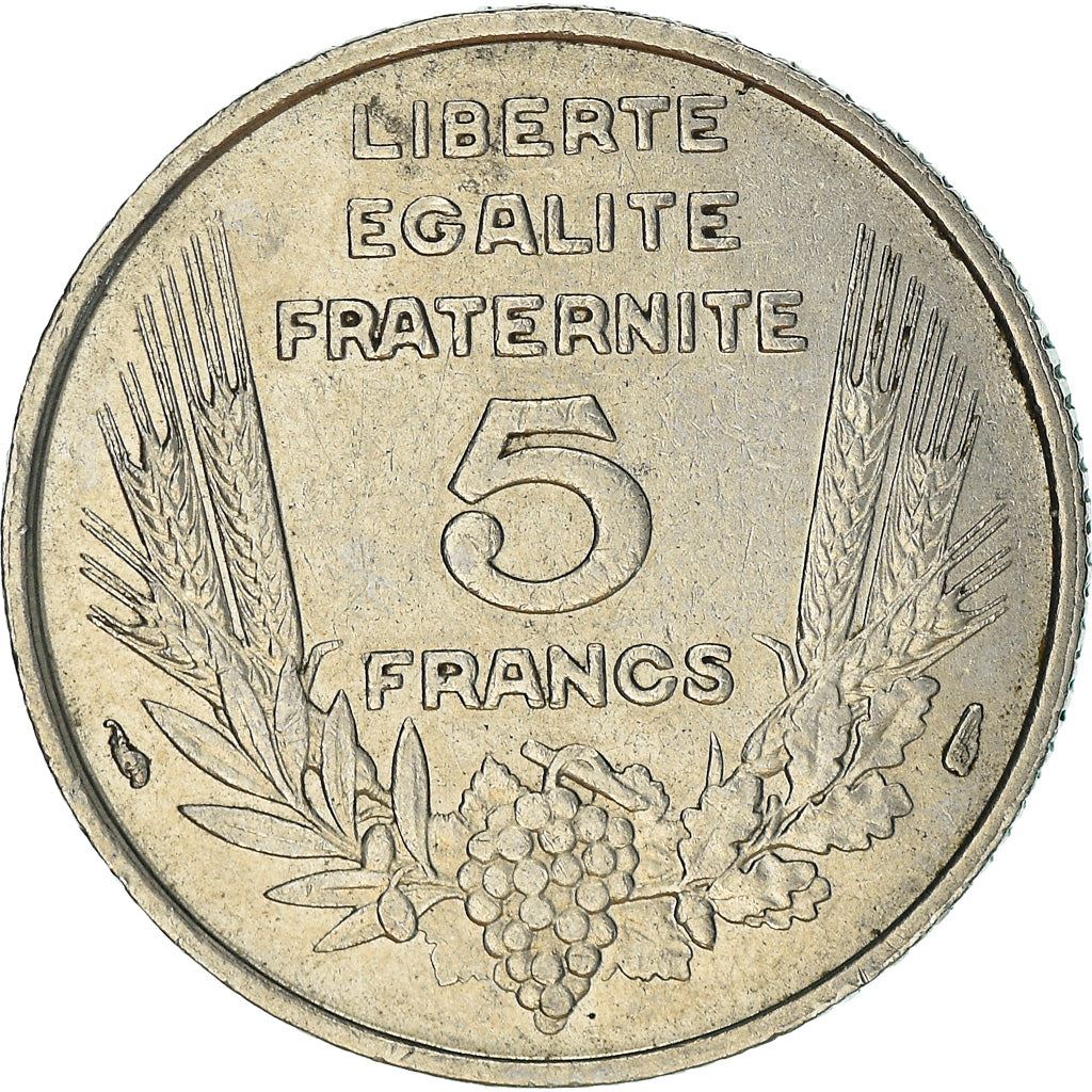 French 5 Francs Coin | Third Republic Bazor | KM887 | France | 1933