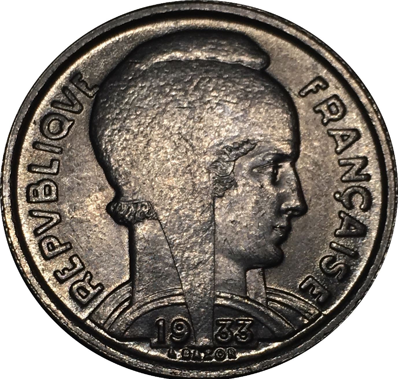 French 5 Francs Coin | Third Republic Bazor | KM887 | France | 1933