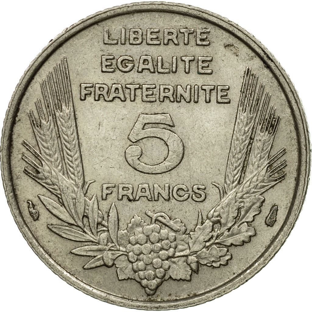 French 5 Francs Coin | Third Republic Bazor | KM887 | France | 1933