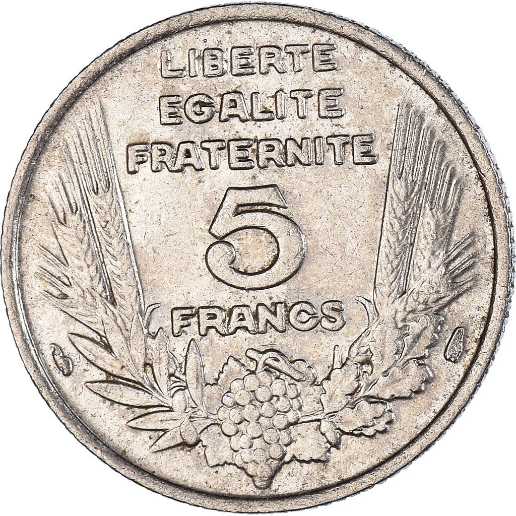 French 5 Francs Coin | Third Republic Bazor | KM887 | France | 1933