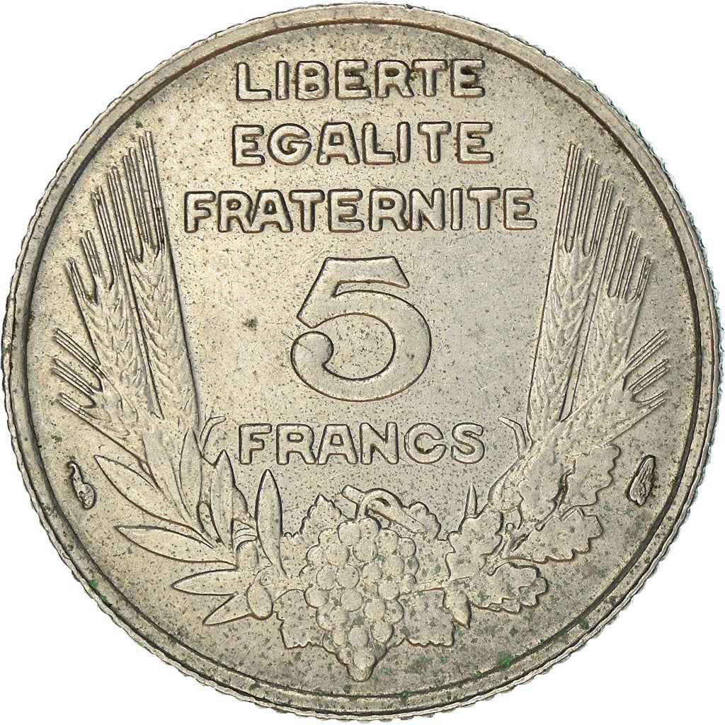 French 5 Francs Coin | Third Republic Bazor | KM887 | France | 1933