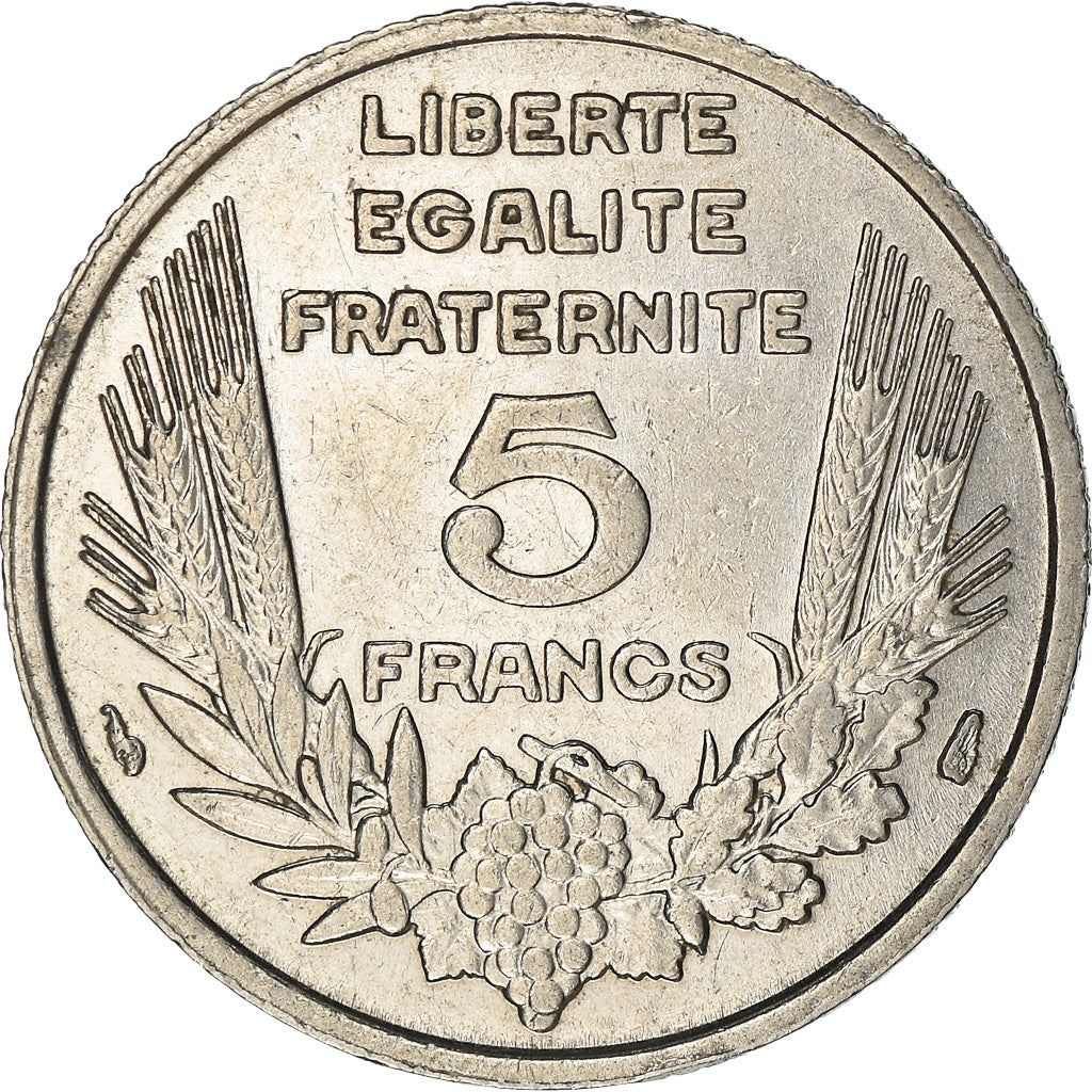 French 5 Francs Coin | Third Republic Bazor | KM887 | France | 1933