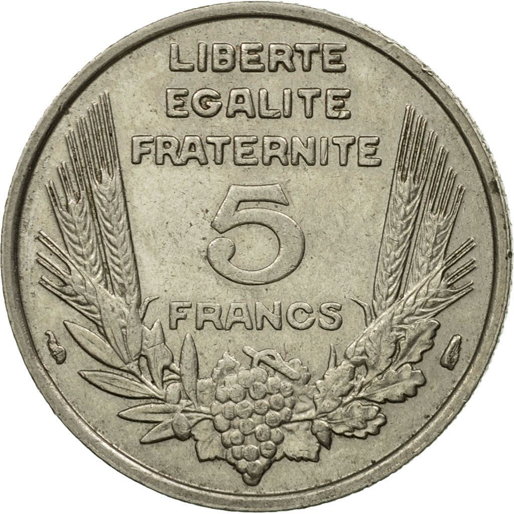 French 5 Francs Coin | Third Republic Bazor | KM887 | France | 1933