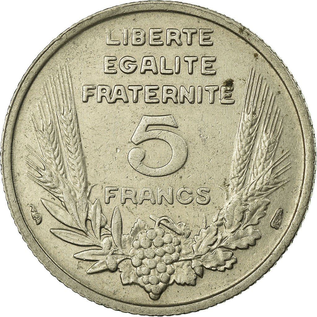 French 5 Francs Coin | Third Republic Bazor | KM887 | France | 1933