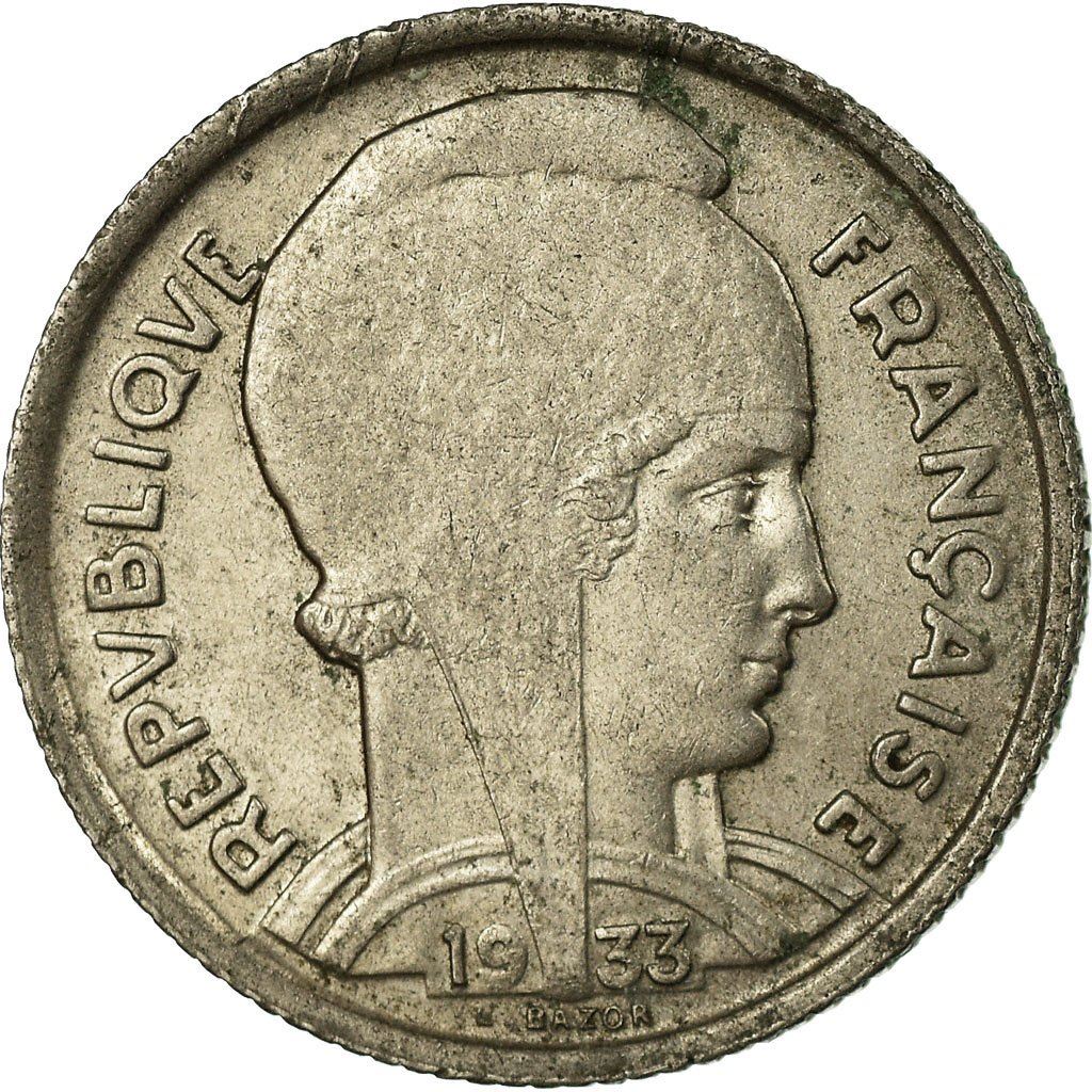 French 5 Francs Coin | Third Republic Bazor | KM887 | France | 1933