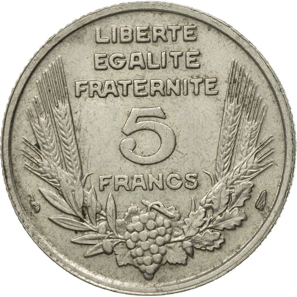 French 5 Francs Coin | Third Republic Bazor | KM887 | France | 1933