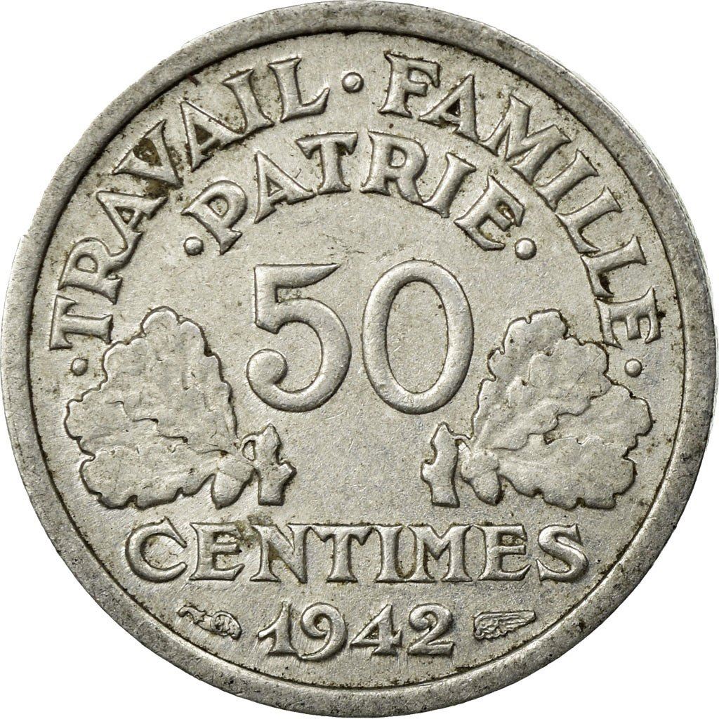 French 50 Centimes Coin | KM914.1 | France | 1942 - 1943