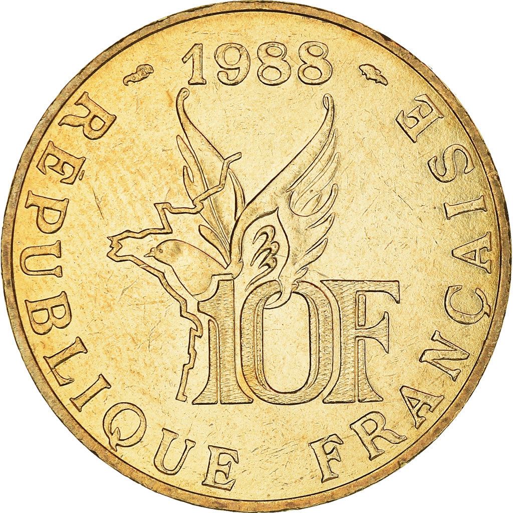 French Coin 10 Francs | Roland Garros | Bird | Plane | KM965 | France | 1988