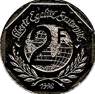 French Coin 2 Francs | Declaration of Human Rights | KM1213 | France | 1998