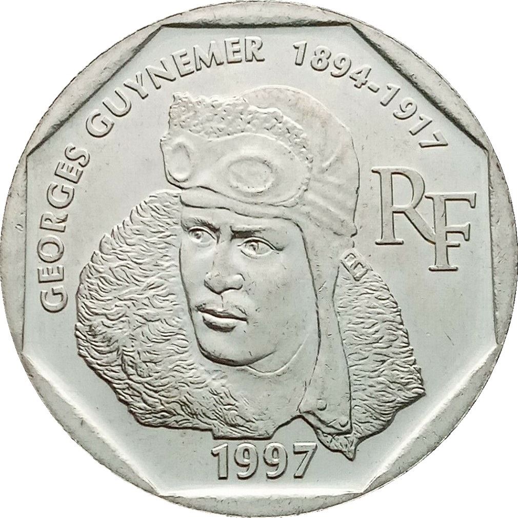 French Coin 2 Francs | Georges Guynemer | KM1187 | France | 1997