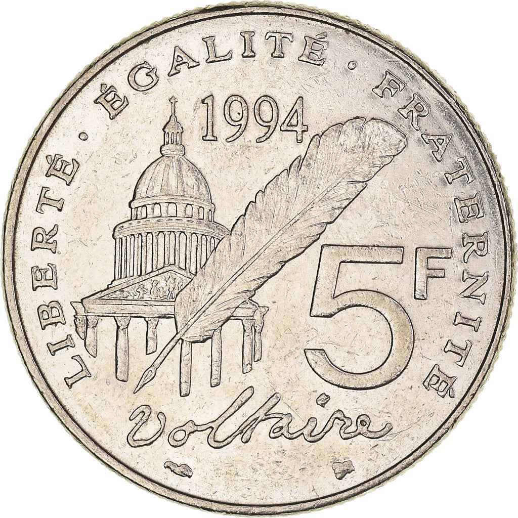 French Coin 5 Francs | Voltaire | KM1063 | France | 1994