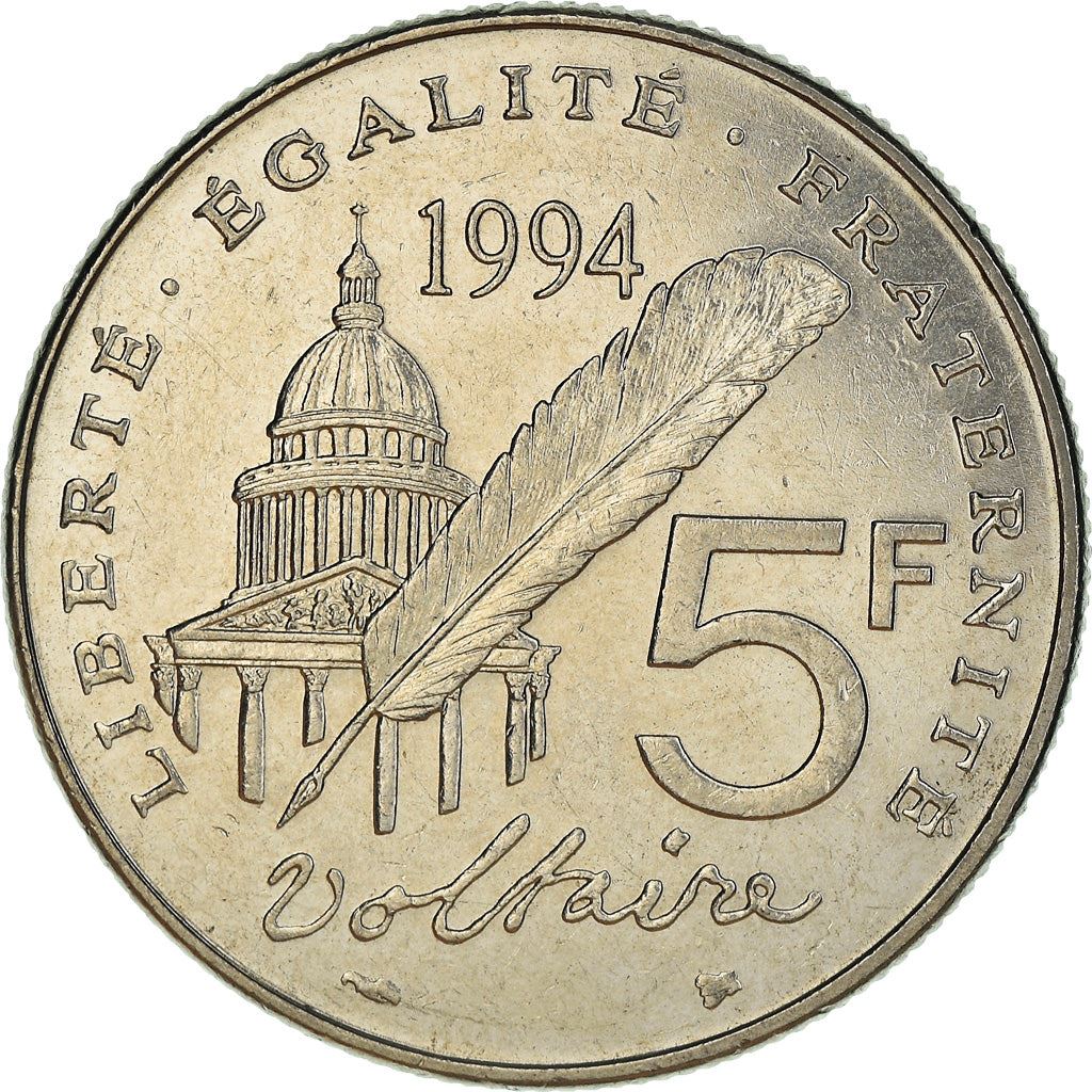 French Coin 5 Francs | Voltaire | KM1063 | France | 1994