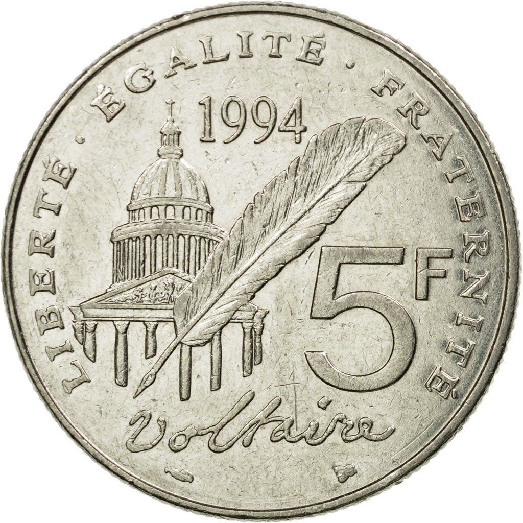 French Coin 5 Francs | Voltaire | KM1063 | France | 1994