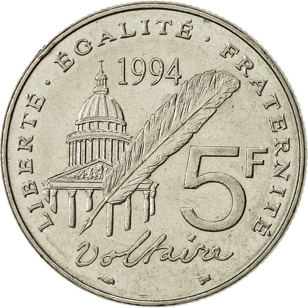 French Coin 5 Francs | Voltaire | KM1063 | France | 1994