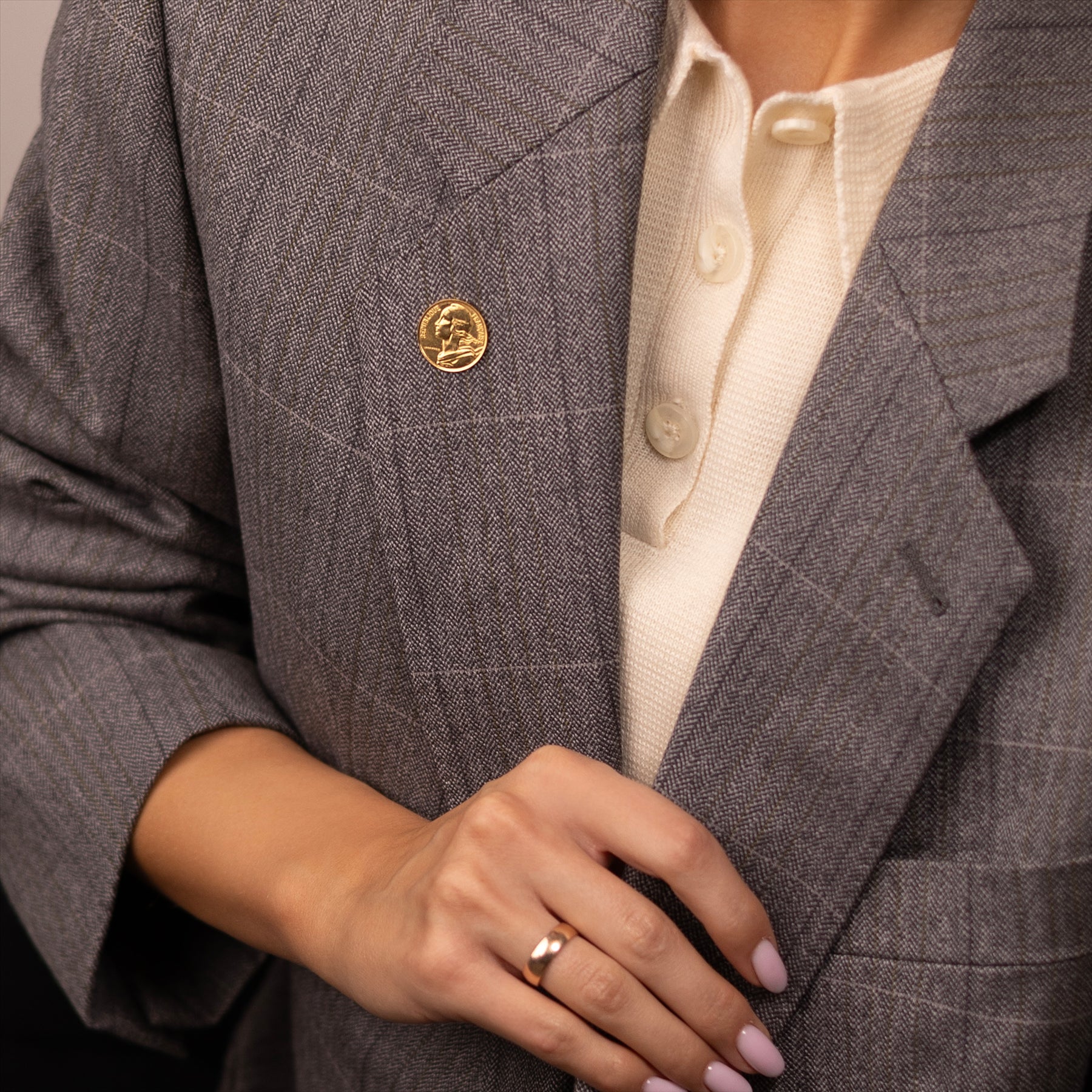 French Coin Pin Brooch Badge | Genuine 10 Centimes | 18K Gold Plated | Goddess of Liberty Equality Fraternity