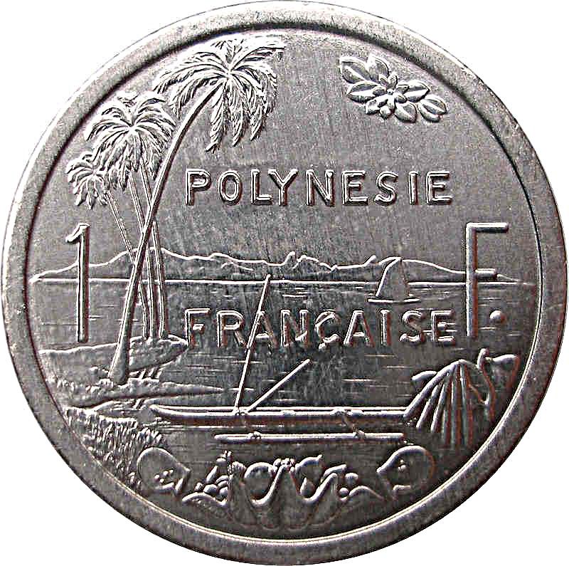 French Polynesia Coin French Polynesian 1 Franc | Liberty Sitting | Throne | Palm Tree | Sailboat | KM11 | 1975 - 2020