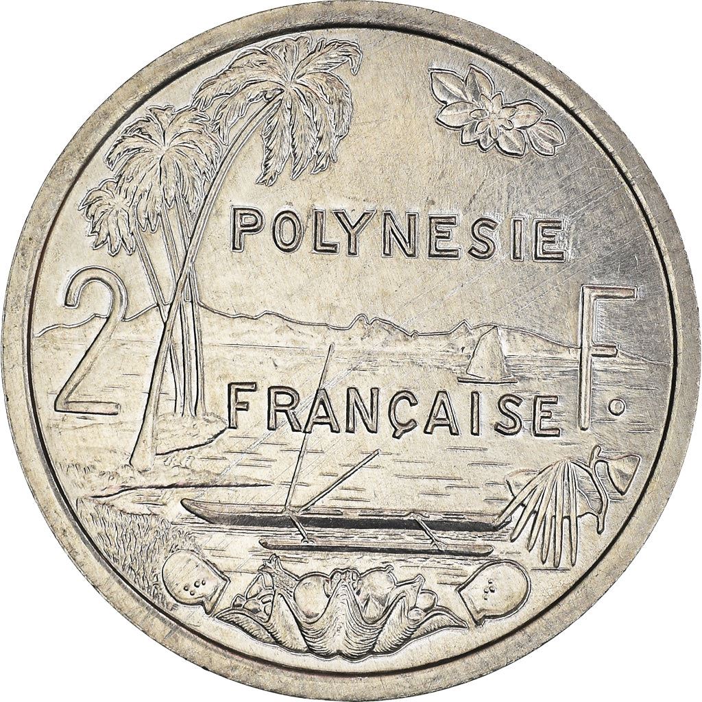 French Polynesia Coin French Polynesian 2 Francs | Liberty Sitting | Throne | Palm Tree | Sailboat | KM10 | 1973 - 2020