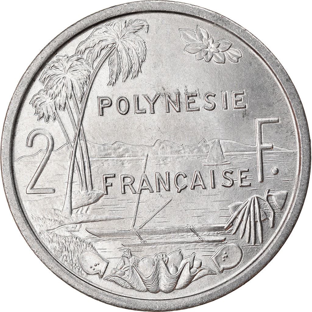 French Polynesia Coin French Polynesian 2 Francs | Liberty Sitting | Throne | Palm Tree | Sailboat | KM10 | 1973 - 2020