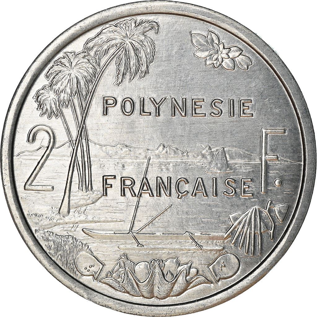 French Polynesia Coin French Polynesian 2 Francs | Liberty Sitting | Throne | Palm Tree | Sailboat | KM10 | 1973 - 2020