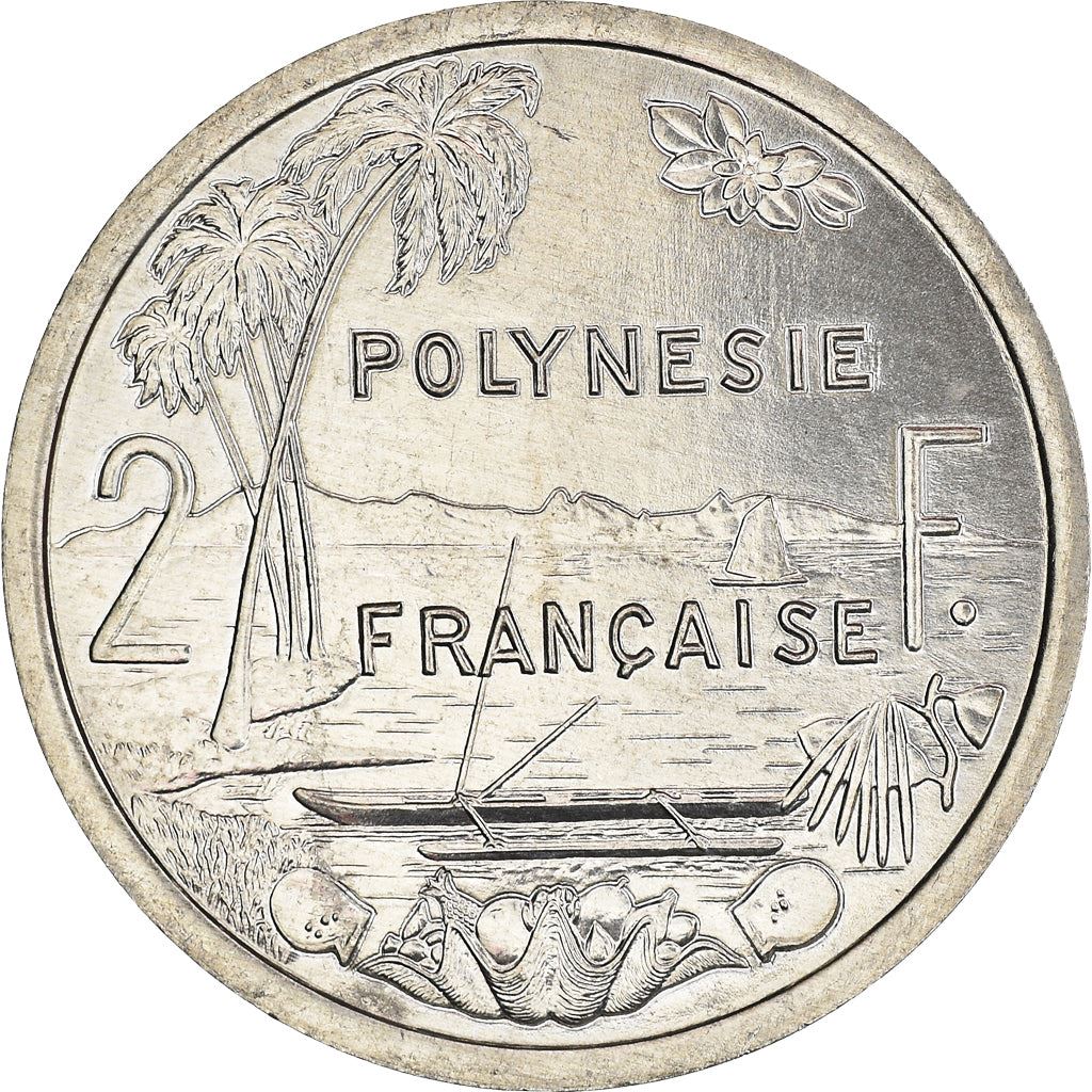 French Polynesia Coin French Polynesian 2 Francs | Liberty Sitting | Throne | Palm Tree | Sailboat | KM10 | 1973 - 2020