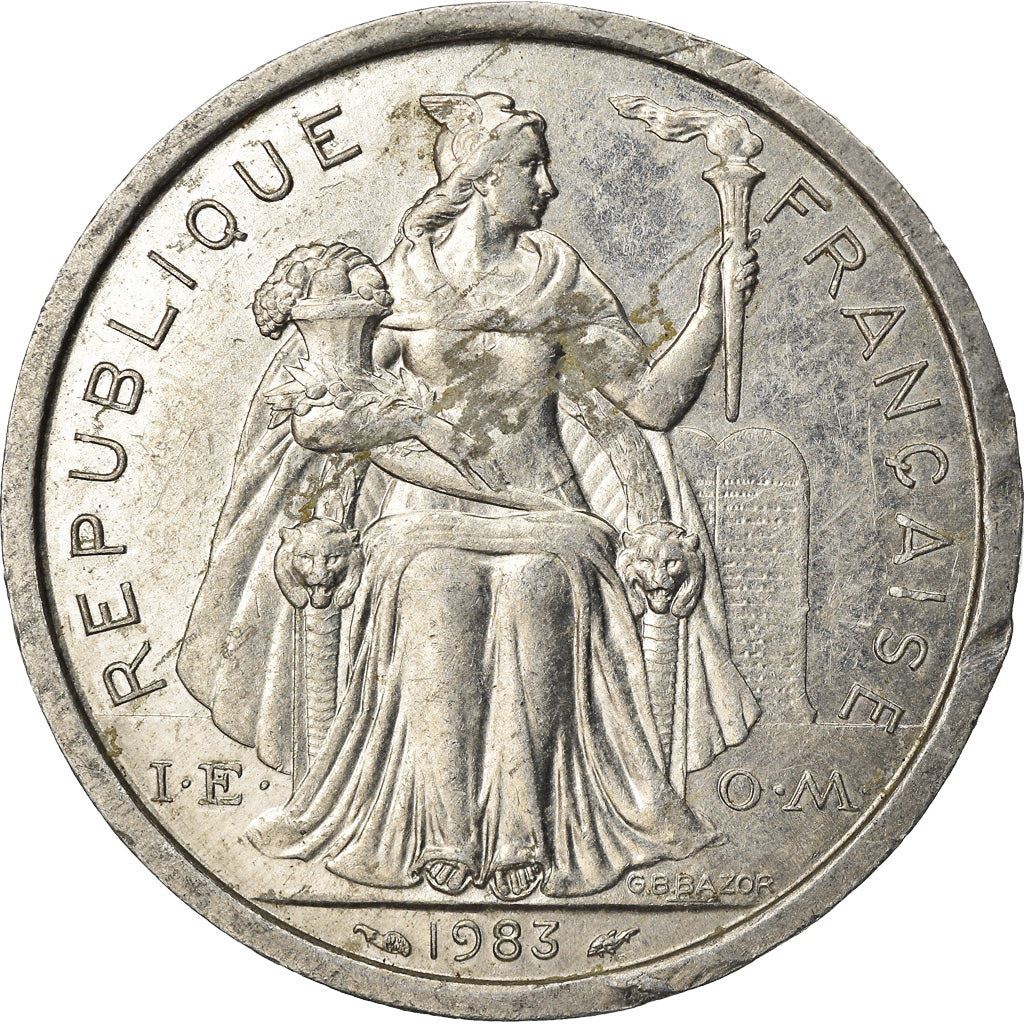 French Polynesia Coin French Polynesian 2 Francs | Liberty Sitting | Throne | Palm Tree | Sailboat | KM10 | 1973 - 2020