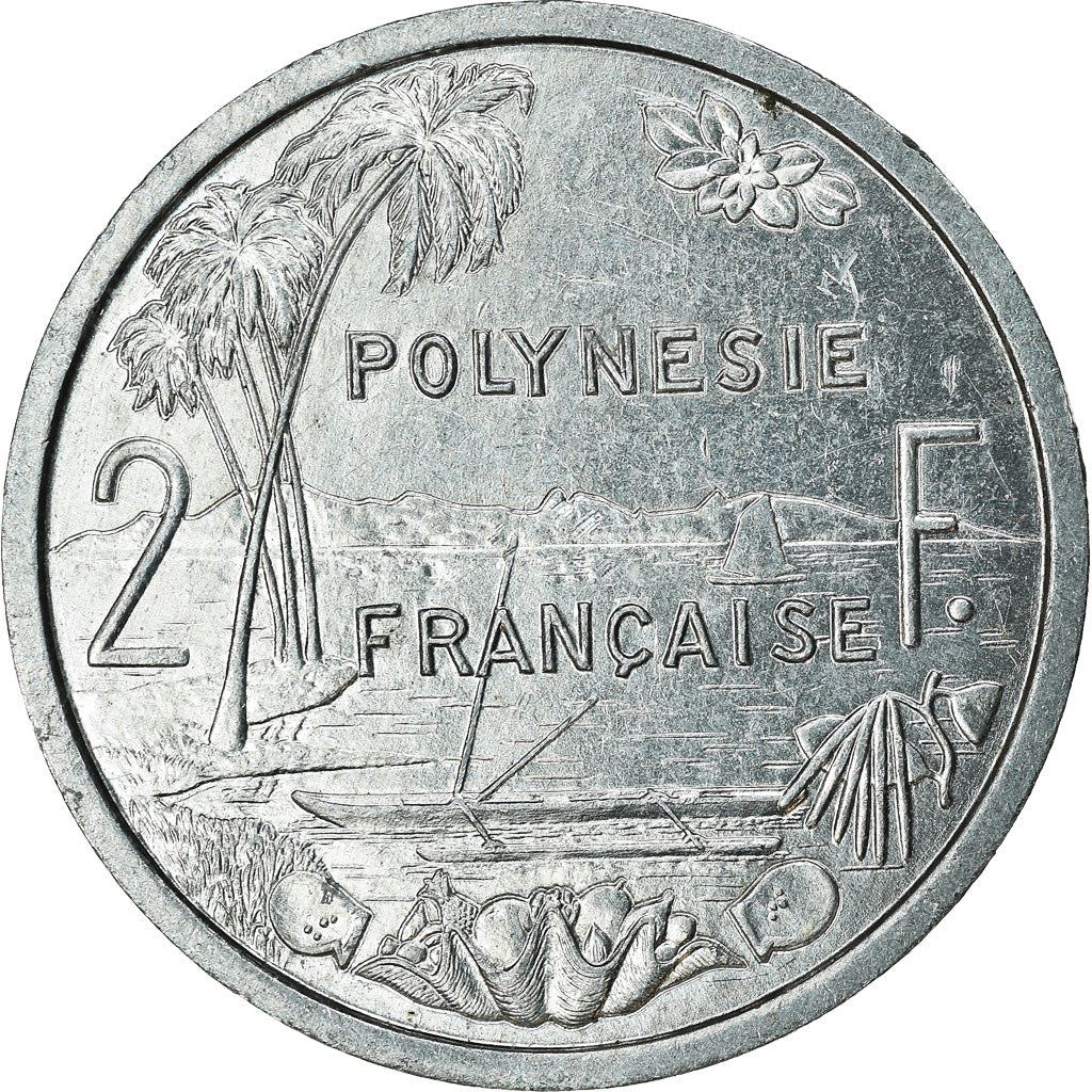 French Polynesia Coin French Polynesian 2 Francs | Liberty Sitting | Throne | Palm Tree | Sailboat | KM10 | 1973 - 2020