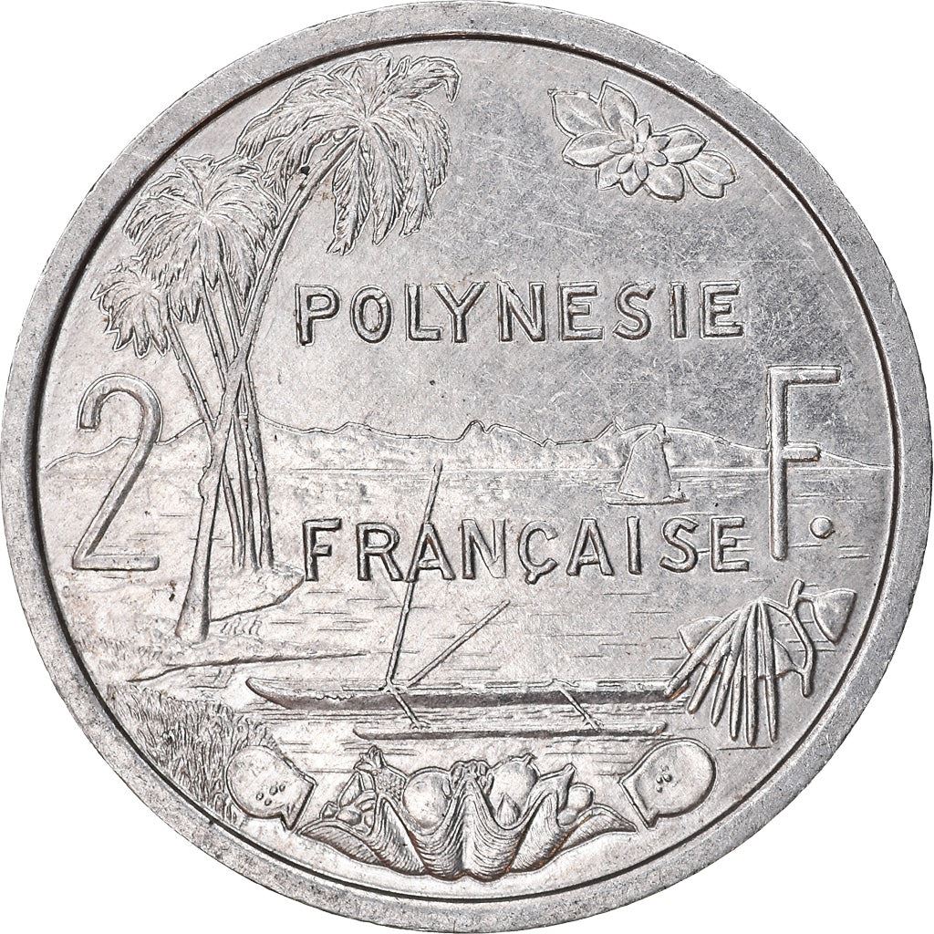 French Polynesia Coin French Polynesian 2 Francs | Liberty Sitting | Throne | Palm Tree | Sailboat | KM10 | 1973 - 2020