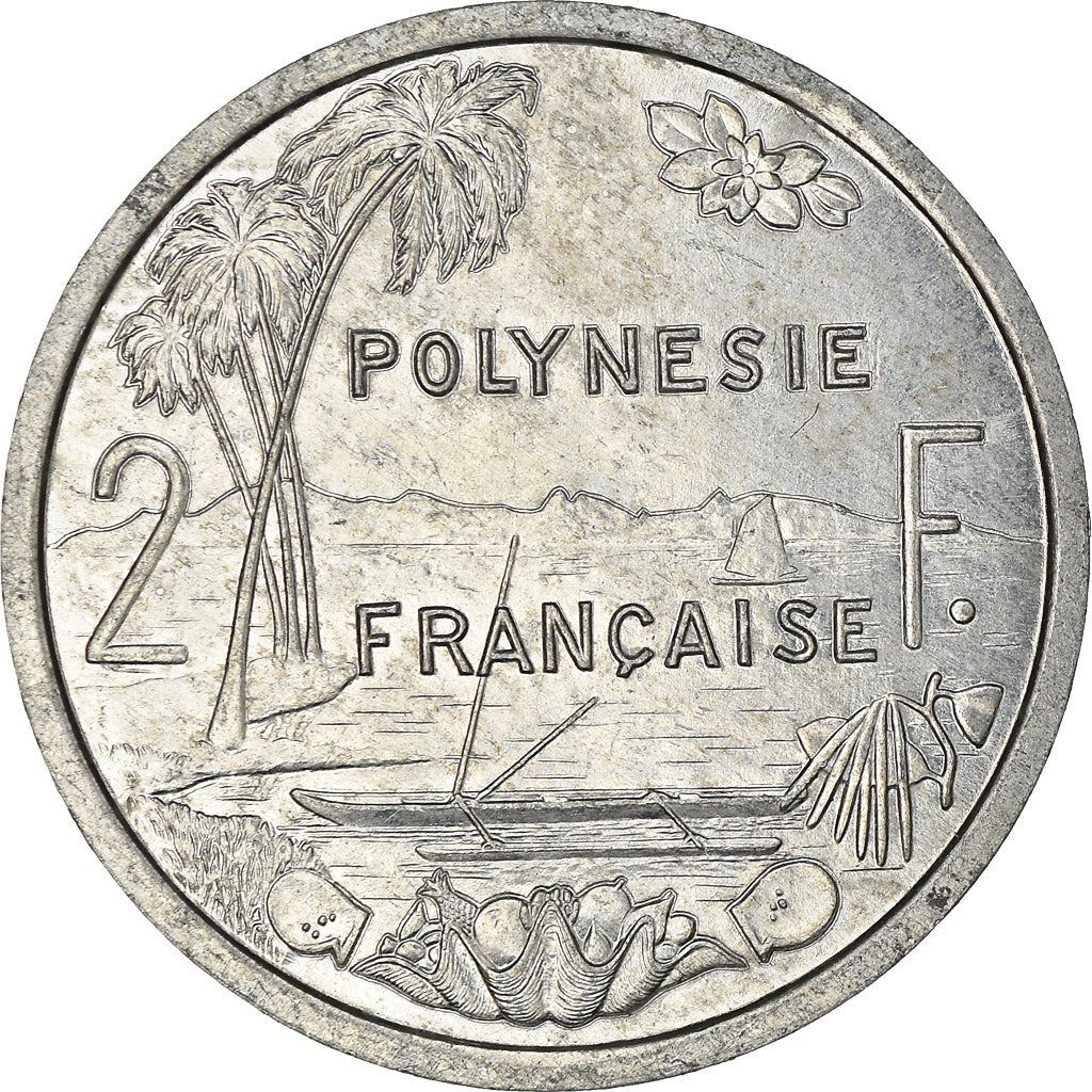 French Polynesia Coin French Polynesian 2 Francs | Liberty Sitting | Throne | Palm Tree | Sailboat | KM10 | 1973 - 2020