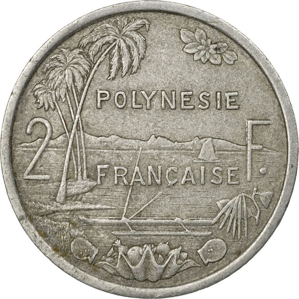 French Polynesia Coin French Polynesian 2 Francs | Liberty Sitting | Throne | Palm Tree | Sailboat | KM10 | 1973 - 2020