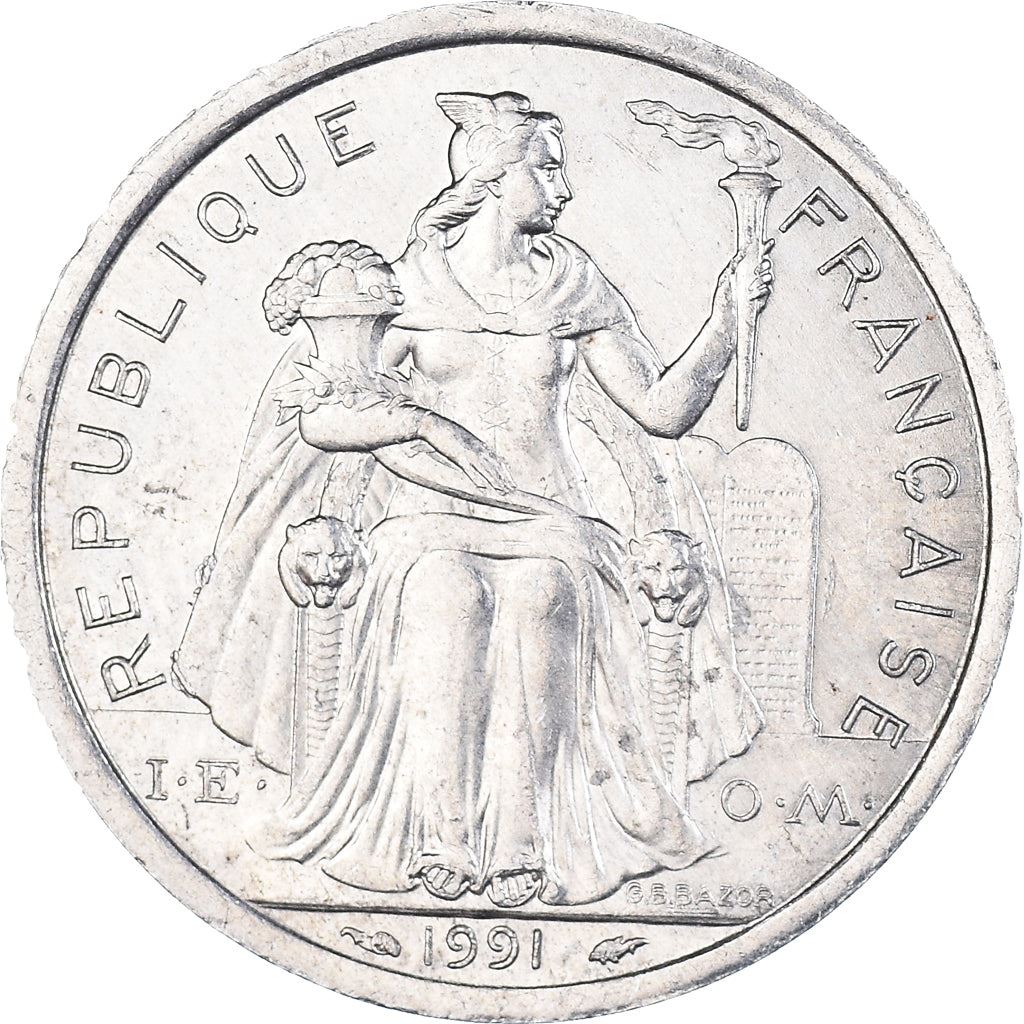 French Polynesia Coin French Polynesian 2 Francs | Liberty Sitting | Throne | Palm Tree | Sailboat | KM10 | 1973 - 2020