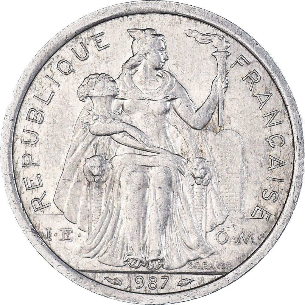 French Polynesia Coin French Polynesian 2 Francs | Liberty Sitting | Throne | Palm Tree | Sailboat | KM10 | 1973 - 2020