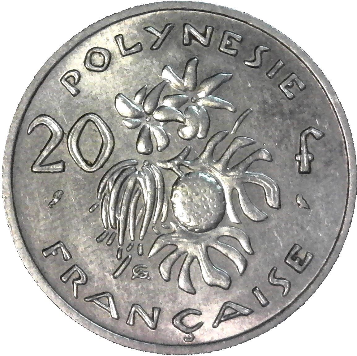 French Polynesia Coin French Polynesian 20 Francs | Marianne | Phrygian Cap | Flowers | KM6 | 1967 - 1970