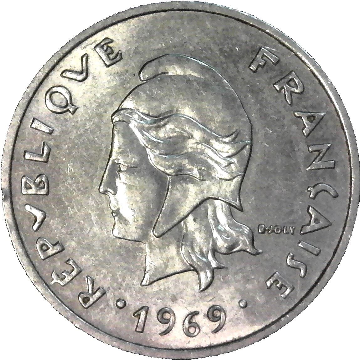 French Polynesia Coin French Polynesian 20 Francs | Marianne | Phrygian Cap | Flowers | KM6 | 1967 - 1970