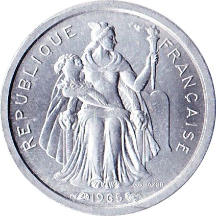 French Polynesia Coin French Polynesian 50 Centimes | Liberty Sitting | Throne | Palm Tree | Sailboat | KM1 | 1965