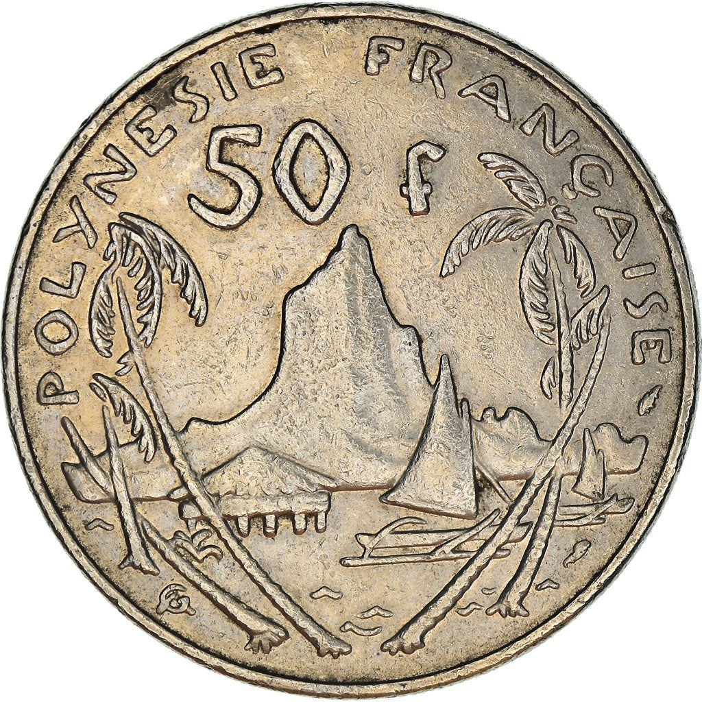 French Polynesia Coin French Polynesian 50 Francs | Marianne | Phrygian Cap | Moorea Harbor | KM13 | 1975 - 2005