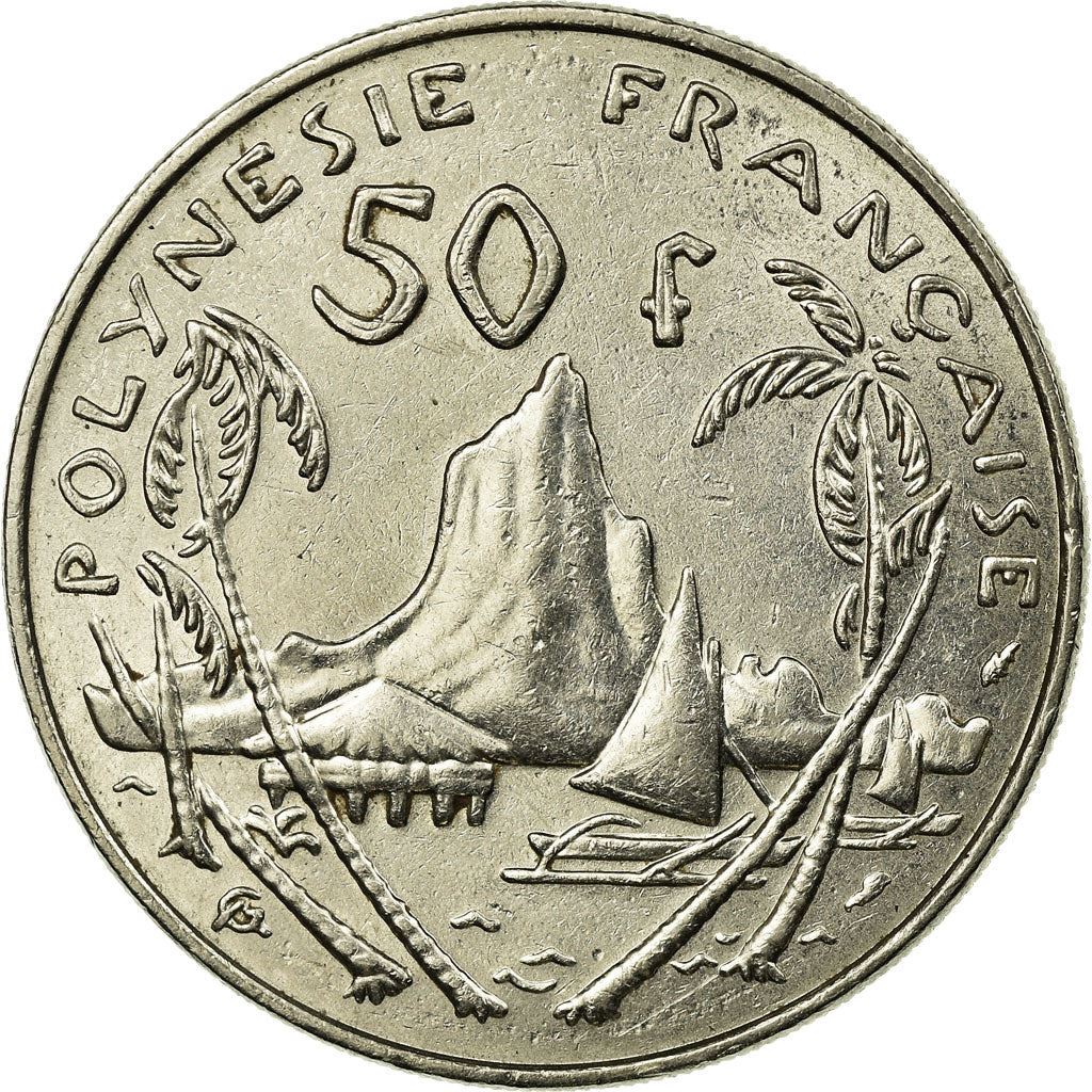 French Polynesia Coin French Polynesian 50 Francs | Marianne | Phrygian Cap | Moorea Harbor | KM13 | 1975 - 2005