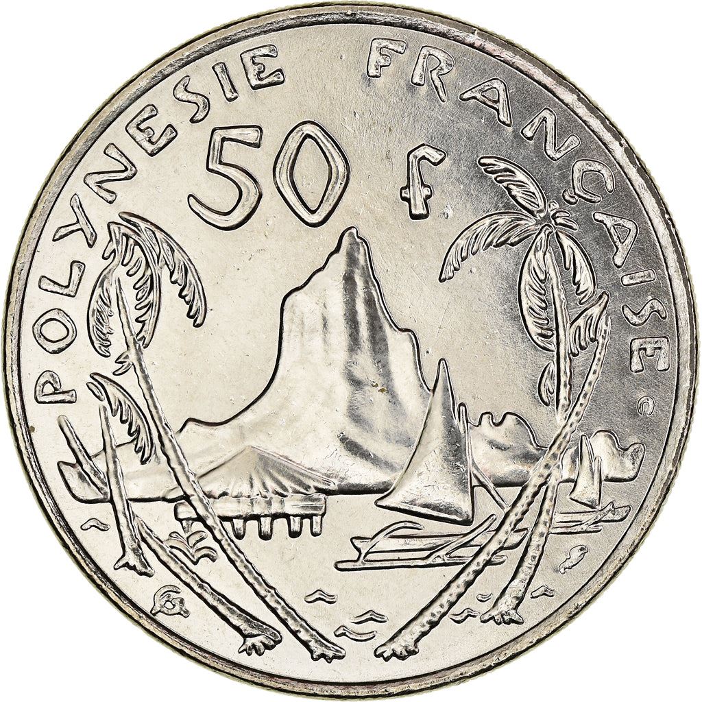 French Polynesia Coin French Polynesian 50 Francs | Marianne | Phrygian Cap | Moorea Harbor | KM13 | 1975 - 2005