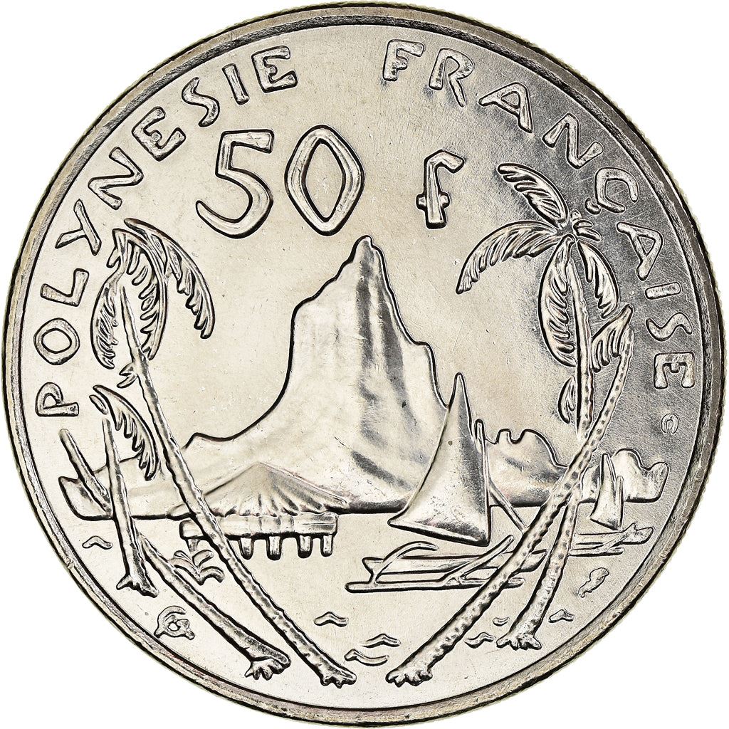 French Polynesia Coin French Polynesian 50 Francs | Marianne | Phrygian Cap | Moorea Harbor | KM13 | 1975 - 2005