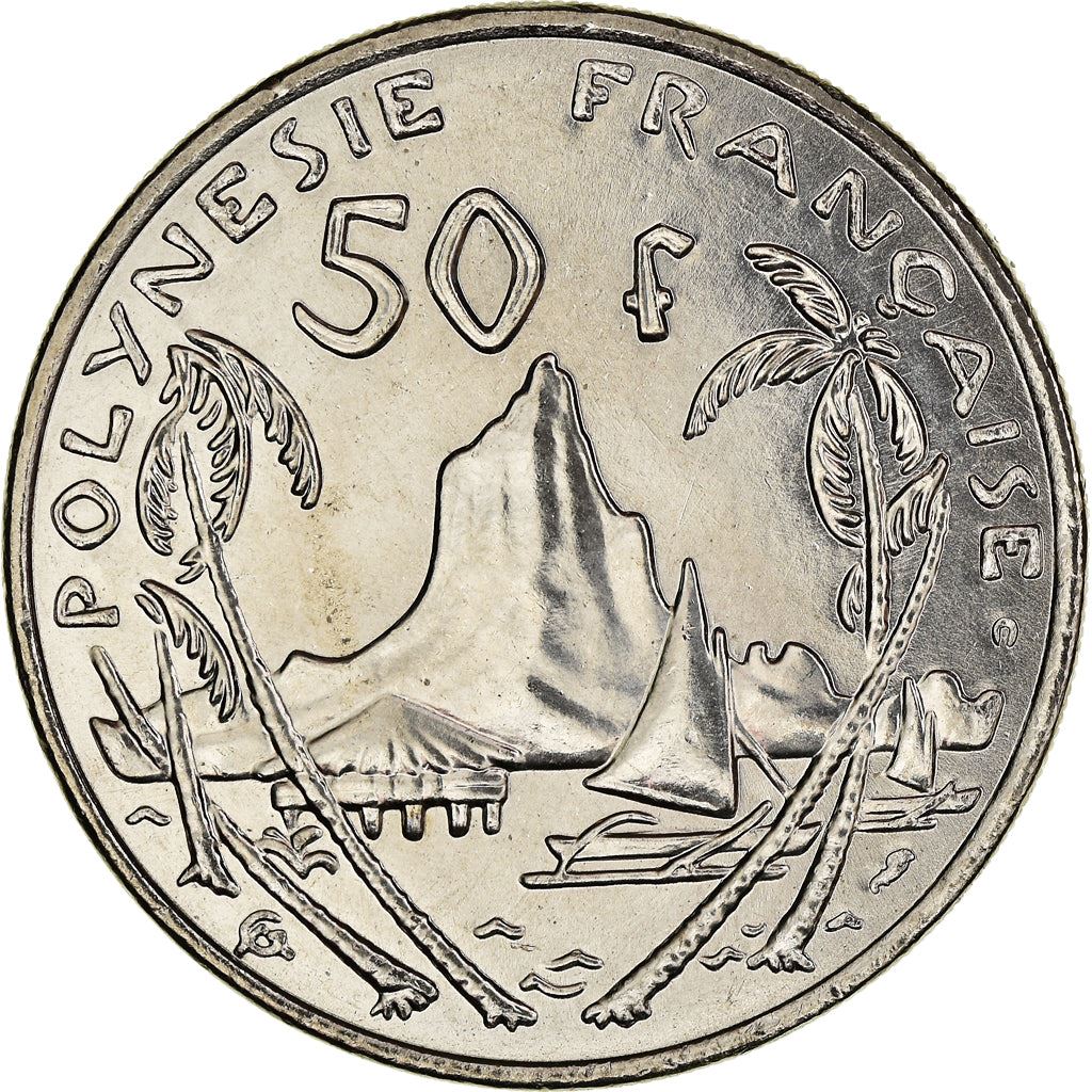 French Polynesia Coin French Polynesian 50 Francs | Marianne | Phrygian Cap | Moorea Harbor | KM13 | 1975 - 2005