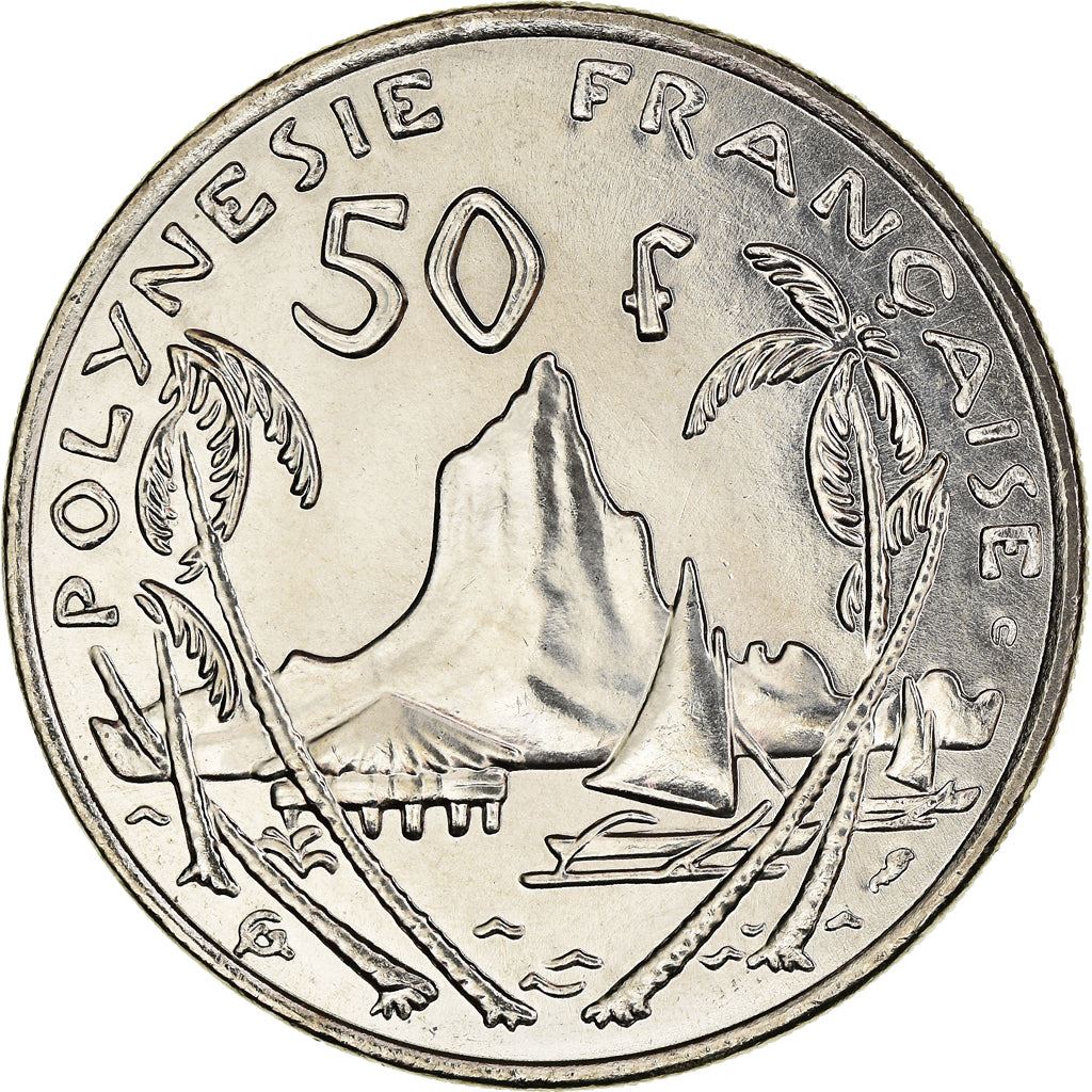 French Polynesia Coin French Polynesian 50 Francs | Marianne | Phrygian Cap | Moorea Harbor | KM13 | 1975 - 2005