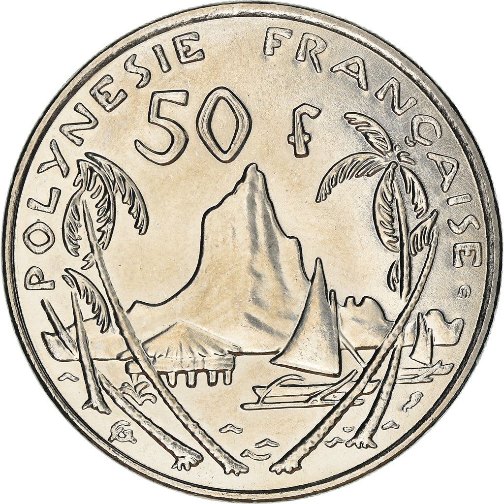 French Polynesia Coin French Polynesian 50 Francs | Marianne | Phrygian Cap | Moorea Harbor | KM13 | 1975 - 2005