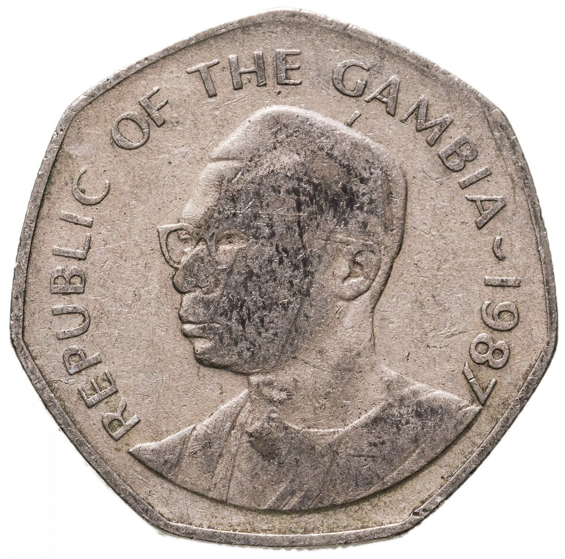 Gambia 1 Dalasi Coin | Crocodile | President Dawda Jawara | KM29 | 1987