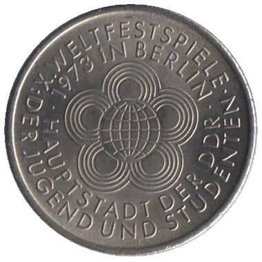 German Democratic Republic 10 Mark Coin | Globe | Youth Festival | KM44 | 1973