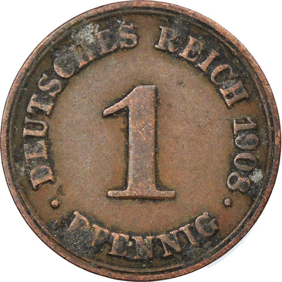 German Empire 1 Pfennig Coin | Deutsches Reich | Wilhelm II | Type 2 | KM10 1890 - 1916