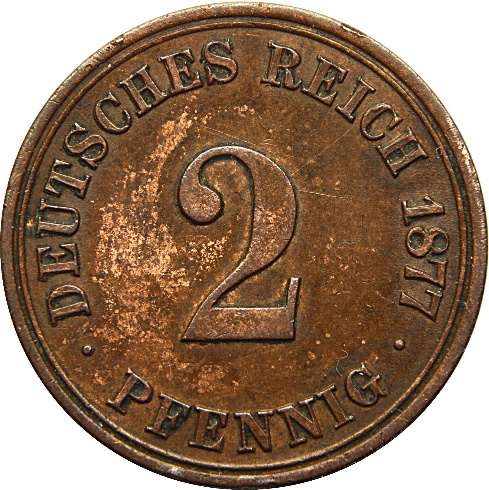 German Empire 2 Pfennig Coin | Deutsches Reich | Wilhelm I Type 1 | KM2 | 1873 - 1877