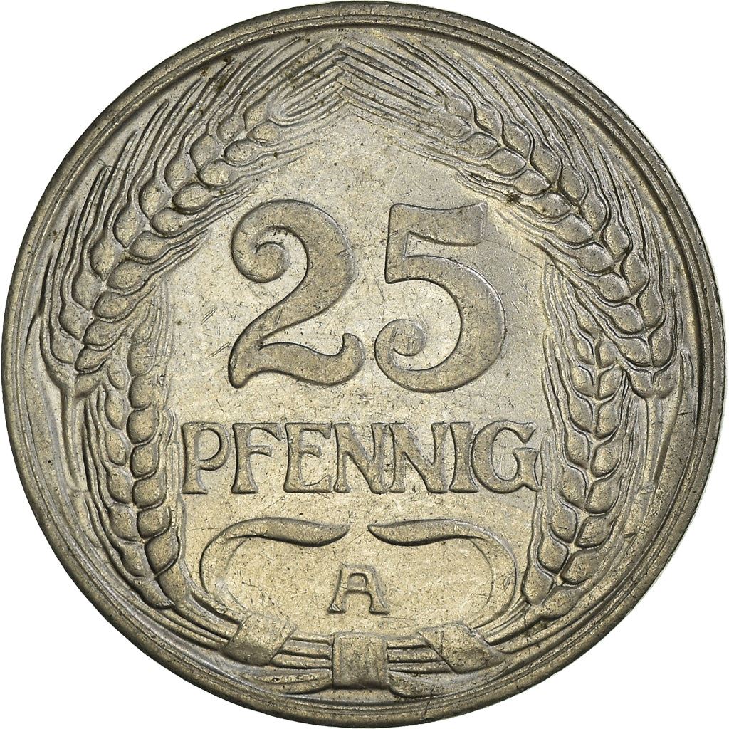 German Empire 25 Pfennig Coin | Deutsches Reich | Wilhelm II | KM18 | 1909 - 1912