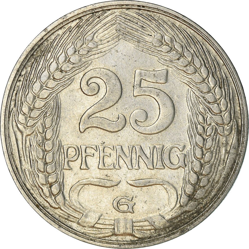 German Empire 25 Pfennig Coin | Deutsches Reich | Wilhelm II | KM18 | 1909 - 1912