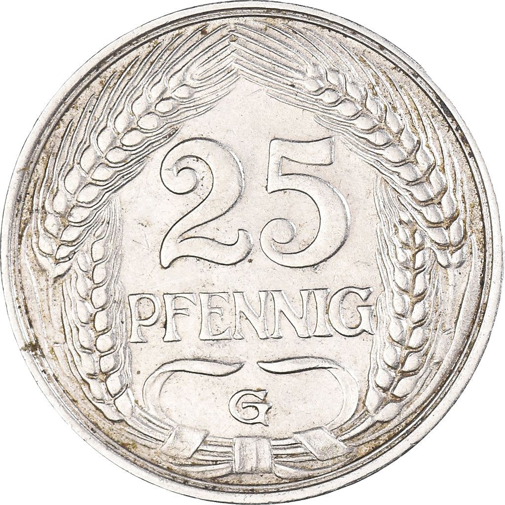 German Empire 25 Pfennig Coin | Deutsches Reich | Wilhelm II | KM18 | 1909 - 1912